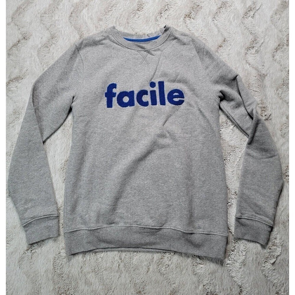 Les Garcons Faciles "Facile" Print Pullover Sweater Gray Cotton Blend Size M